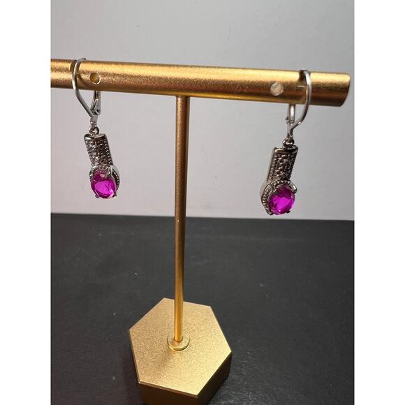 NEW Orchid quartz dangle lever back earrings in stainless steel - Picture 11 of 11